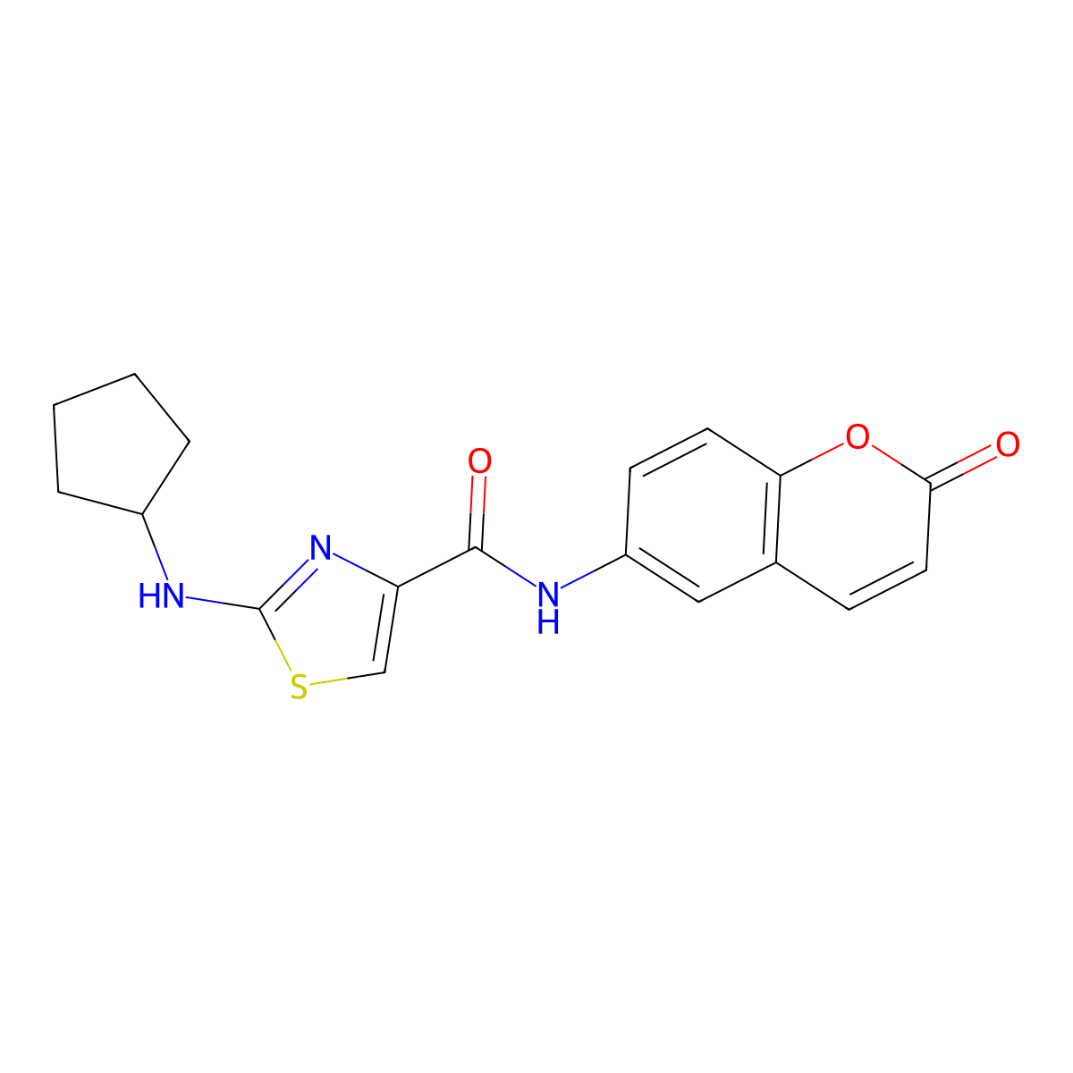 2-(cyclopentylamino)-N-(2-oxo-2H-chromen-6-yl)-1,3-thiazole-4-carboxamide molecular structure, CAS 1246073-83-5