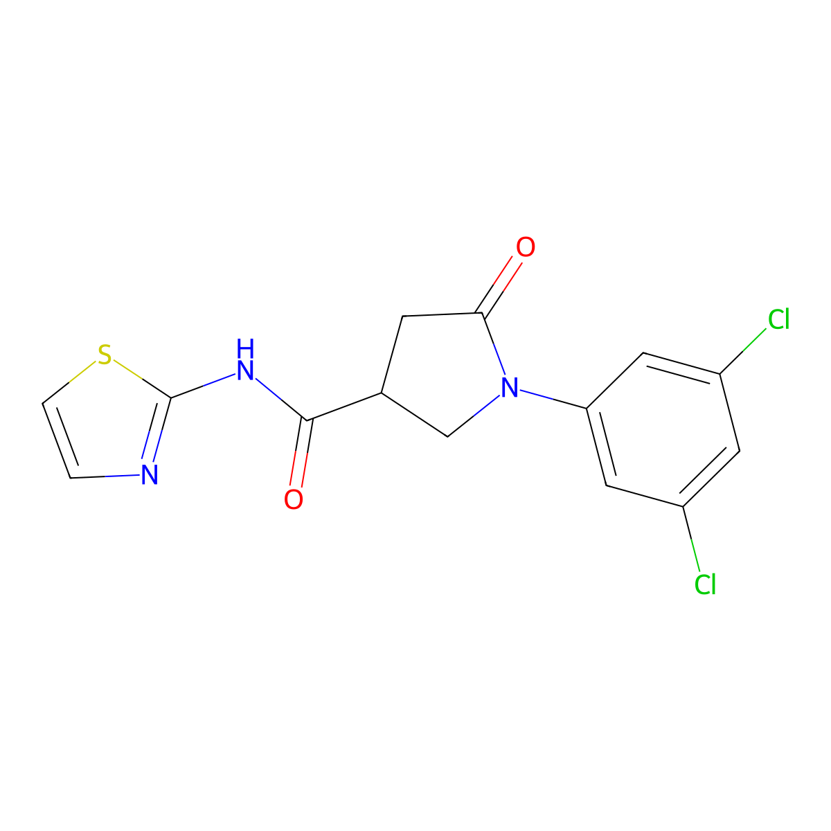 1-(3,5-dichlorophenyl)-5-oxo-N-(1,3-thiazol-2-yl)pyrrolidine-3-carboxamide molecular structure, CAS 1246073-88-0