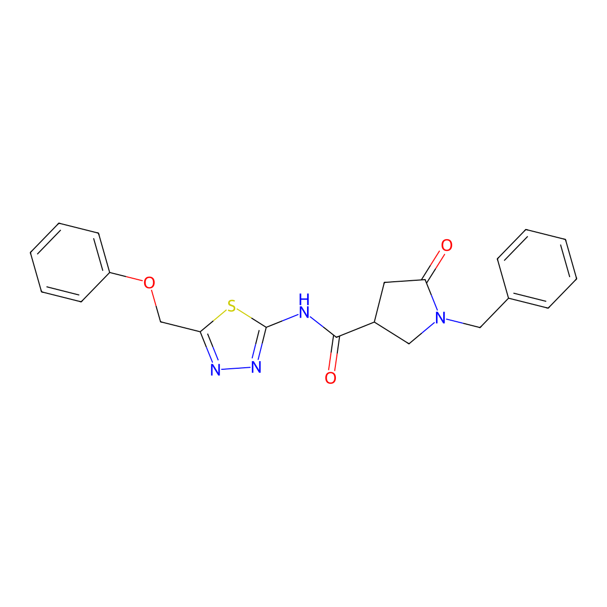 1-benzyl-5-oxo-N-[(2E)-5-(phenoxymethyl)-1,3,4-thiadiazol-2(3H)-ylidene]pyrrolidine-3-carboxamide molecular structure, CAS 1246073-92-6