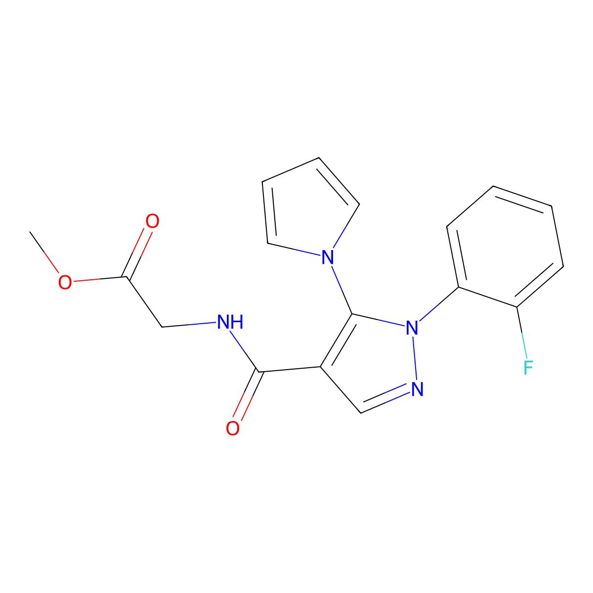 methyl N-{[1-(2-fluorophenyl)-5-(1H-pyrrol-1-yl)-1H-pyrazol-4-yl]carbonyl}glycinate molecular structure, CAS 1246074-24-7