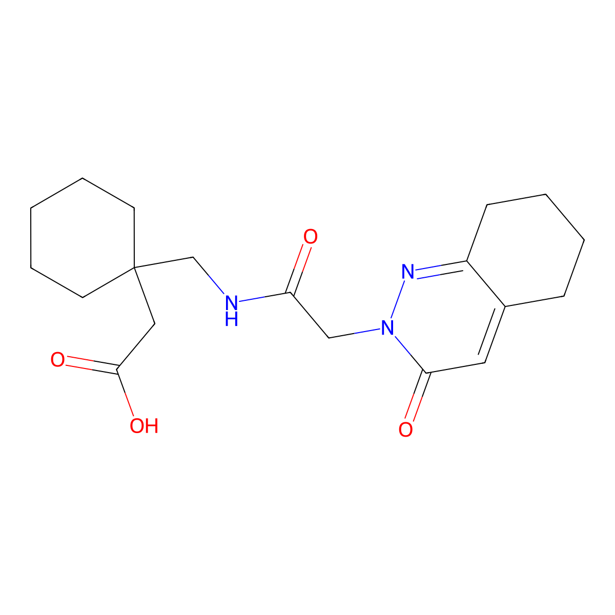 [1-({[(3-oxo-5,6,7,8-tetrahydrocinnolin-2(3H)-yl)acetyl]amino}methyl)cyclohexyl]acetic acid molecular structure, CAS 1246074-36-1