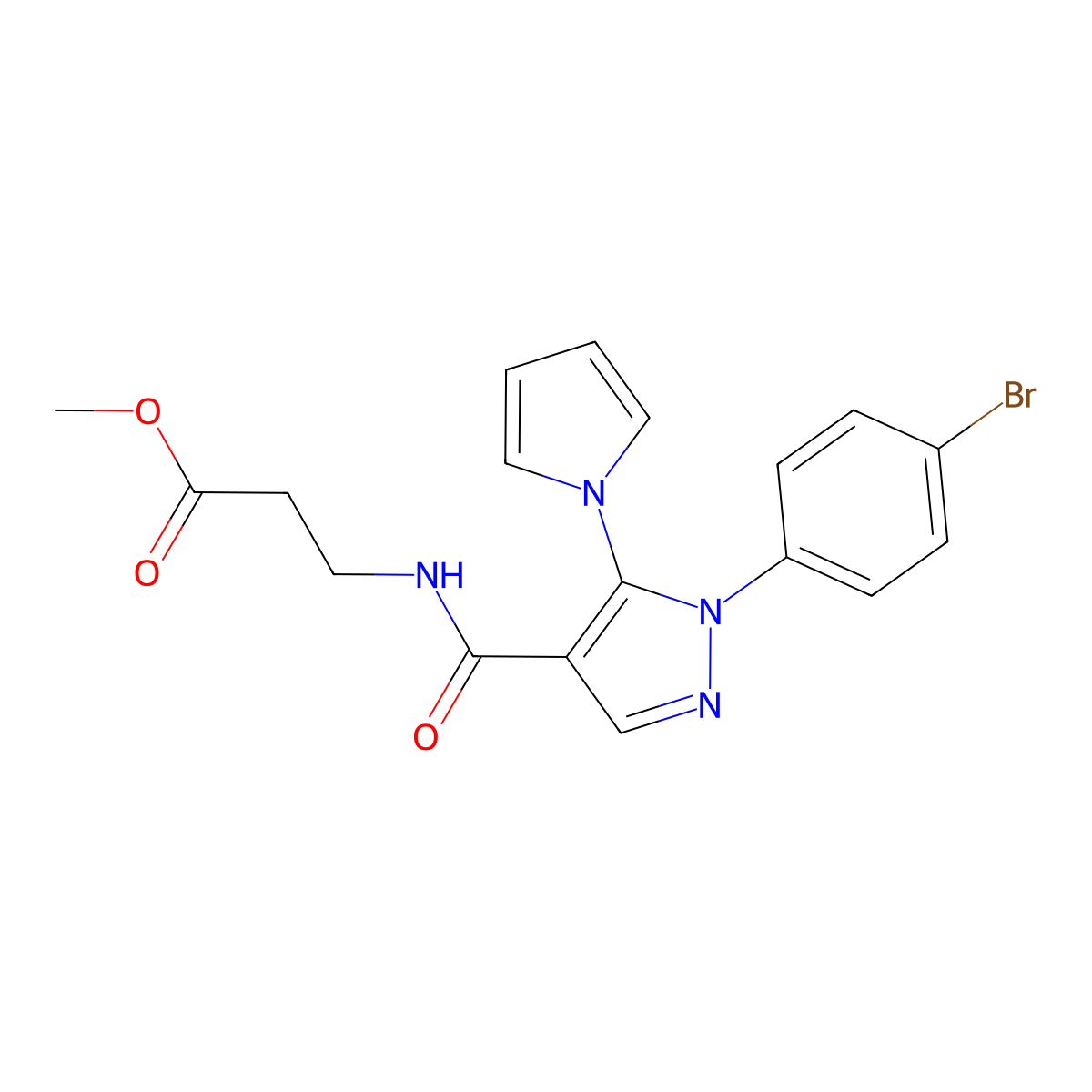 methyl N-{[1-(4-bromophenyl)-5-(1H-pyrrol-1-yl)-1H-pyrazol-4-yl]carbonyl}-beta-alaninate molecular structure, CAS 1246074-42-9