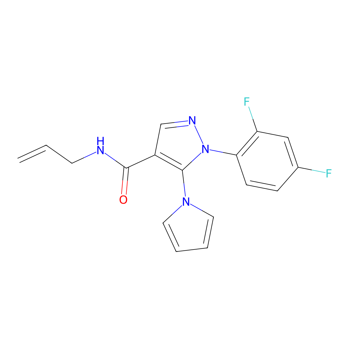 1-(2,4-difluorophenyl)-N-(prop-2-en-1-yl)-5-(1H-pyrrol-1-yl)-1H-pyrazole-4-carboxamide molecular structure, CAS 1246075-52-4