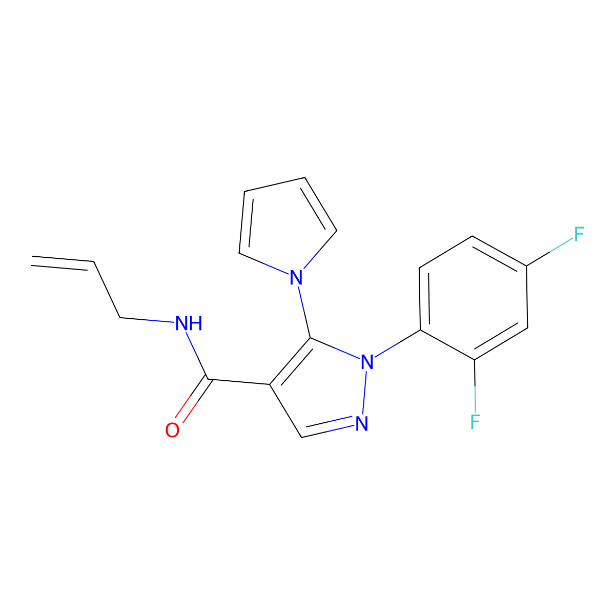1-(2,4-difluorophenyl)-N-(prop-2-en-1-yl)-5-(1H-pyrrol-1-yl)-1H-pyrazole-4-carboxamide molecular structure, CAS 1246075-52-4