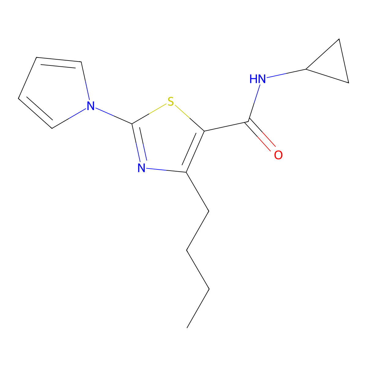 4-butyl-N-cyclopropyl-2-(1H-pyrrol-1-yl)-1,3-thiazole-5-carboxamide molecular structure, CAS 1246075-67-1