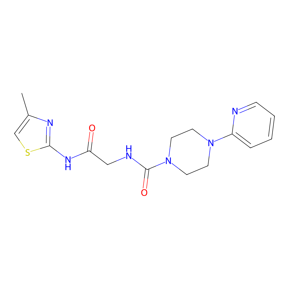 N-(2-{[(2E)-4-methyl-1,3-thiazol-2(3H)-ylidene]amino}-2-oxoethyl)-4-(pyridin-2-yl)piperazine-1-carboxamide molecular structure, CAS 1246076-25-4