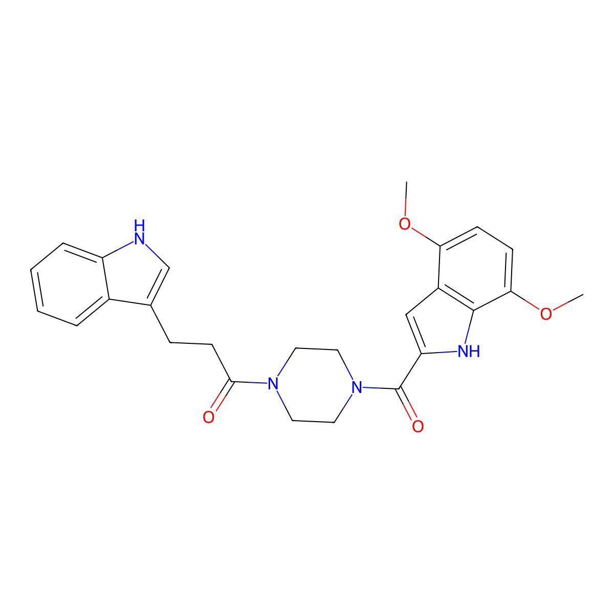 1-{4-[(4,7-dimethoxy-1H-indol-2-yl)carbonyl]piperazin-1-yl}-3-(1H-indol-3-yl)propan-1-one molecular structure, CAS 1246076-40-3