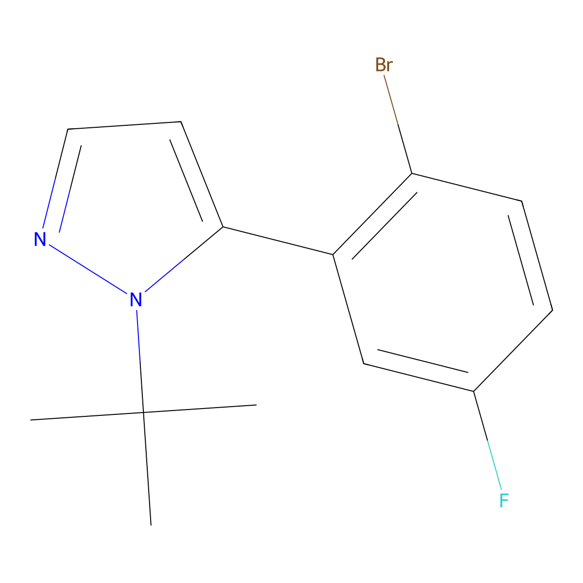 5-(2-Bromo-5-fluorophenyl)-1-(tert-butyl)-1H-pyrazole molecular structure, CAS 1246078-72-7