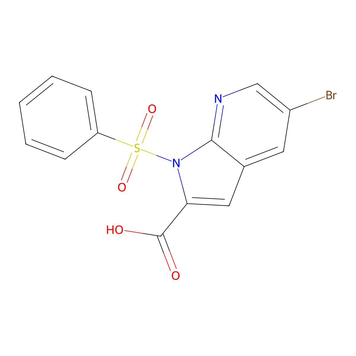5-Bromo-1-(phenylsulfonyl)-1H-pyrrolo-[2,3-b]pyridine-2-carboxylic acid molecular structure, CAS 1246088-41-4