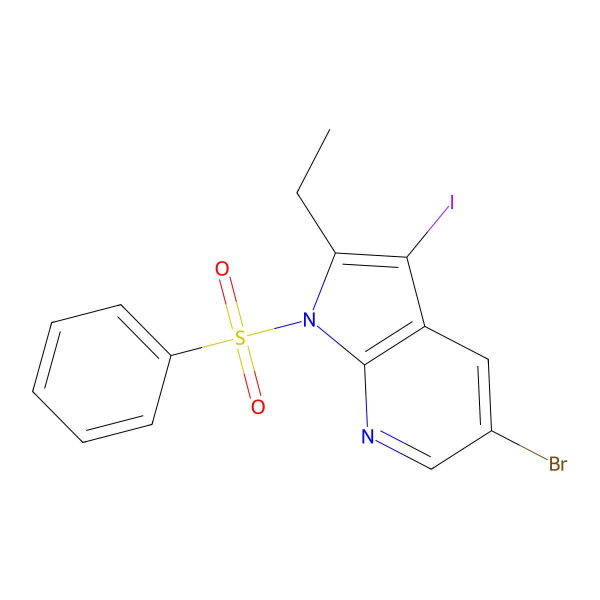5-Bromo-2-ethyl-3-iodo-1-(phenylsulfonyl)-1H-pyrrolo[2,3-b]pyridine molecular structure, CAS 1246088-48-1