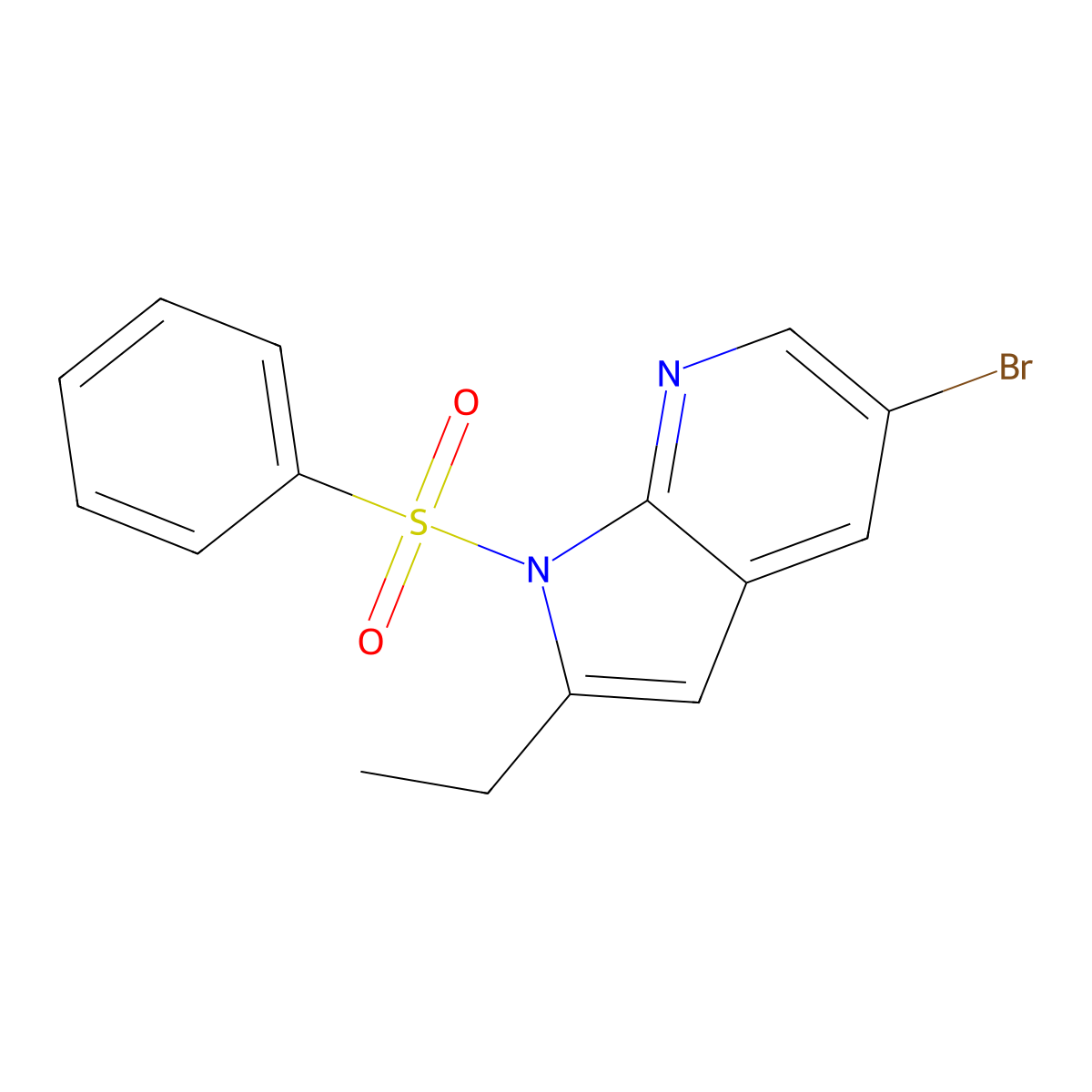 5-Bromo-2-ethyl-1-(phenylsulfonyl)-1H-pyrrolo(2,3-b)pyridine molecular structure, CAS 1246088-50-5
