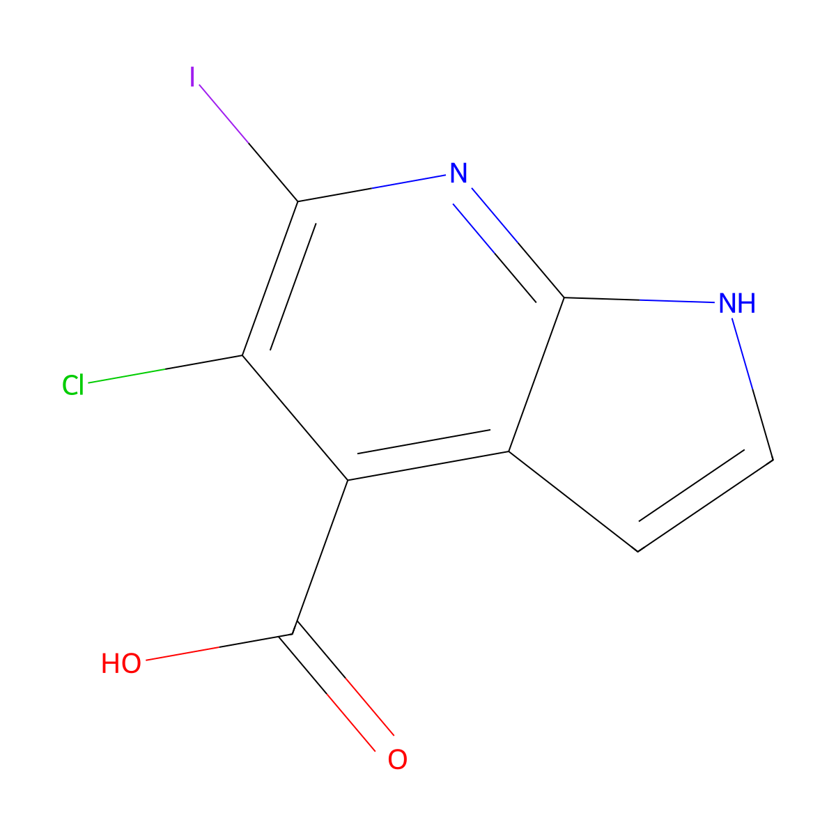 5-Chloro-6-iodo-1H-pyrrolo[2,3-b]pyridine-4-carboxylic acid molecular structure, CAS 1246088-58-3