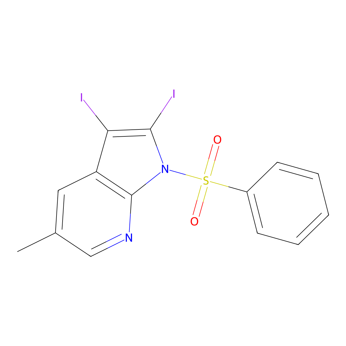 2,3-Diiodo-5-methyl-1-(phenylsulfonyl)-1H-pyrrolo[2,3-b]pyridine molecular structure, CAS 1246088-65-2