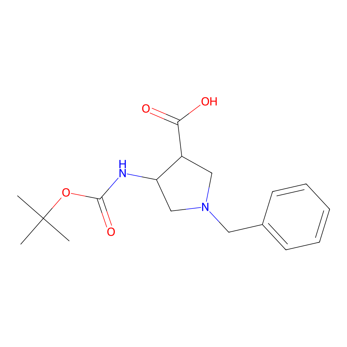 trans-racemic-1-Benzyl-4-tert-butoxycarbonylamino-pyrrolidine-3-carboxylic acid molecular structure, CAS 1246090-05-0