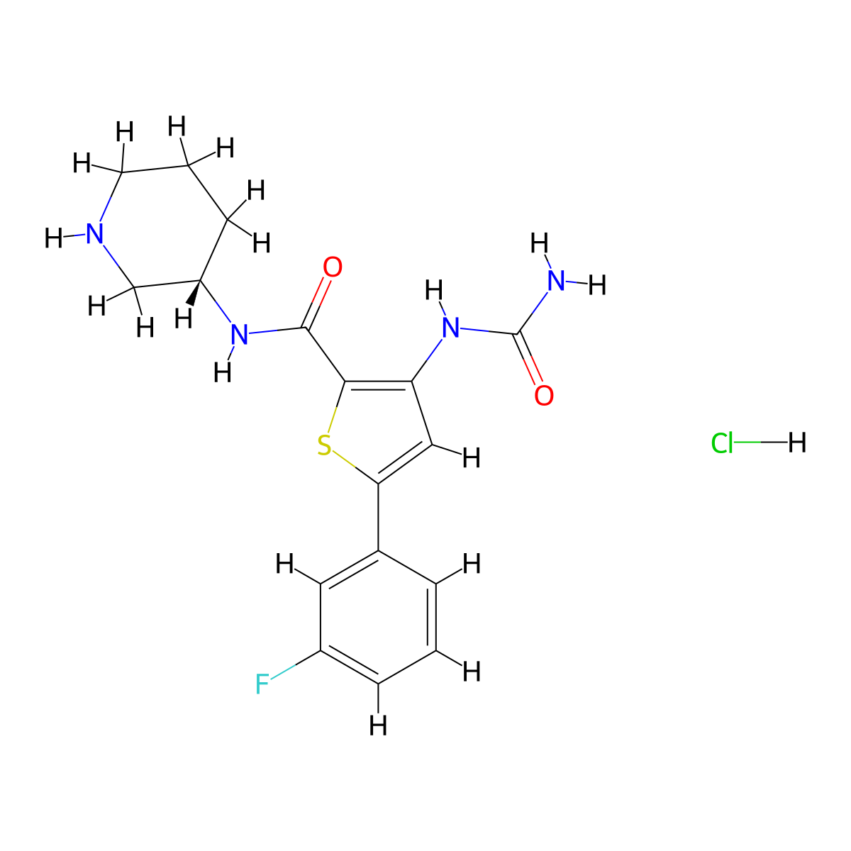 (S)-5-(3-Fluorophenyl)-N-(piperidin-3-yl)-3-ureidothiophene-2-carboxamide hydrochloride molecular structure, CAS 1246094-78-9