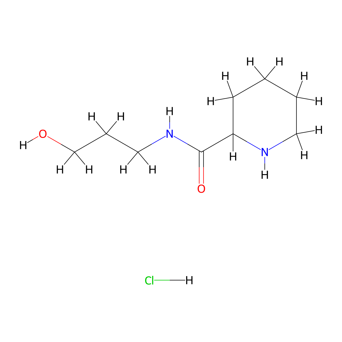N-(3-Hydroxypropyl)-2-piperidinecarboxamide hydrochloride molecular structure, CAS 1246172-39-3