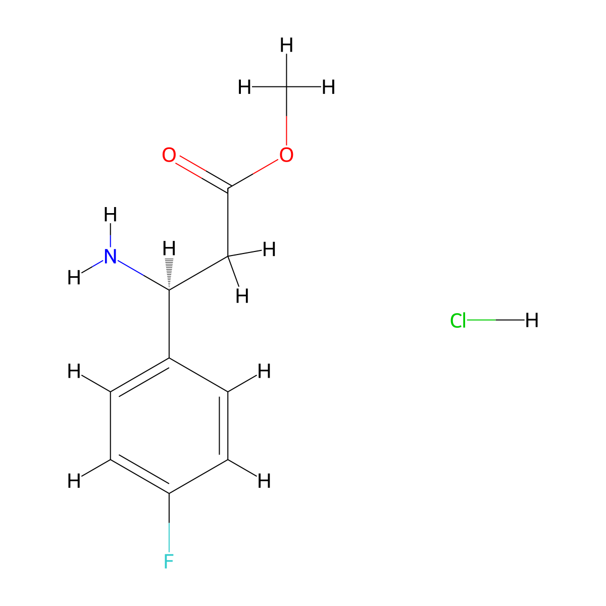 methyl (3S)-3-amino-3-(4-fluorophenyl)propanoate hydrochloride molecular structure, CAS 1246174-74-2