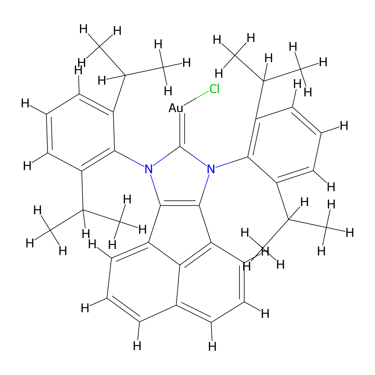 (7,9-Bis(2,6-diisopropylphenyl)-7,9-dihydro-8H-acenaphtho[1,2-d]imidazol-8-ylidene)gold(III) chloride molecular structure, CAS 1246183-59-4