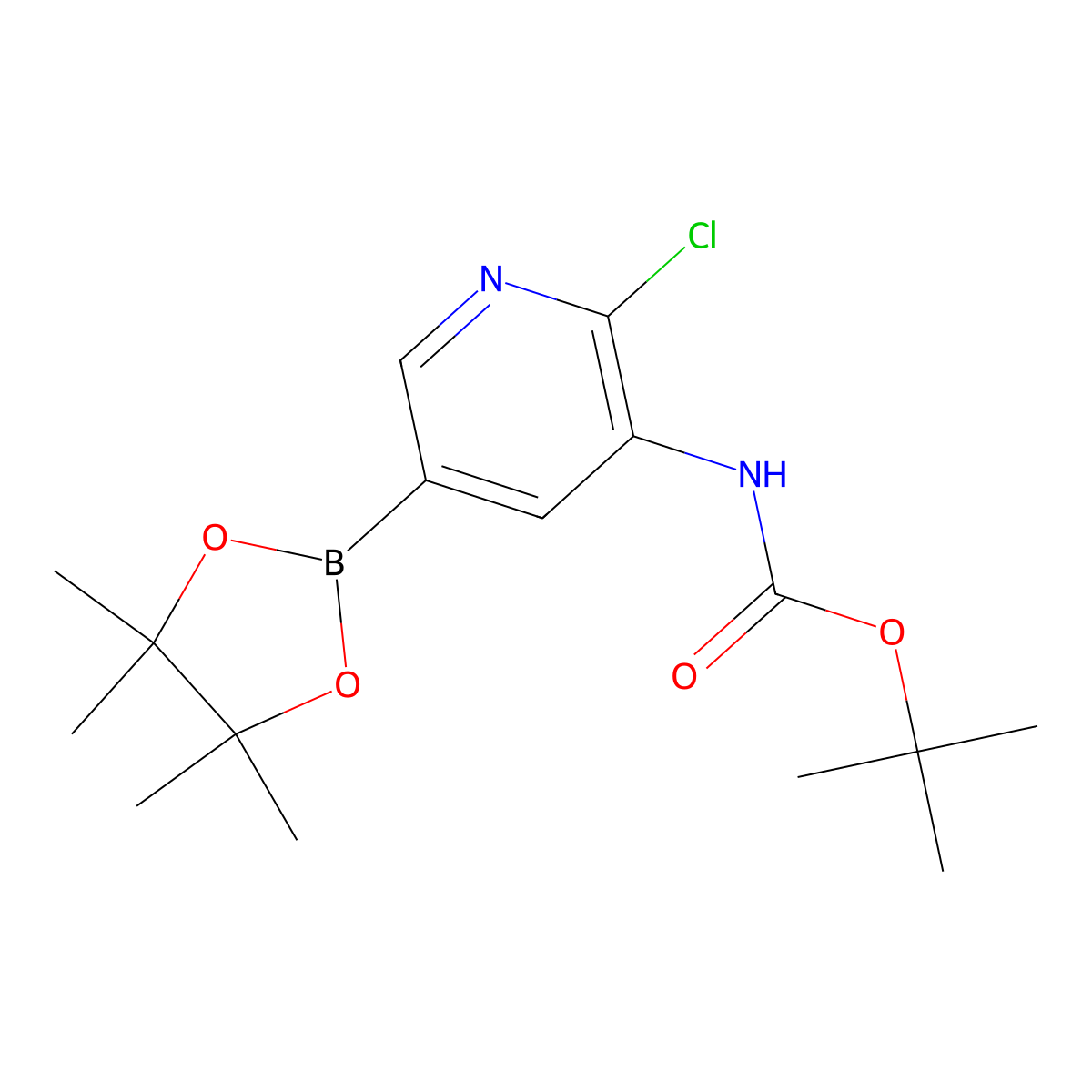 tert-Butyl (2-chloro-5-(4,4,5,5-tetramethyl-1,3,2-dioxaborolan-2-yl)pyridin-3-yl)carbamate molecular structure, CAS 1246184-56-4