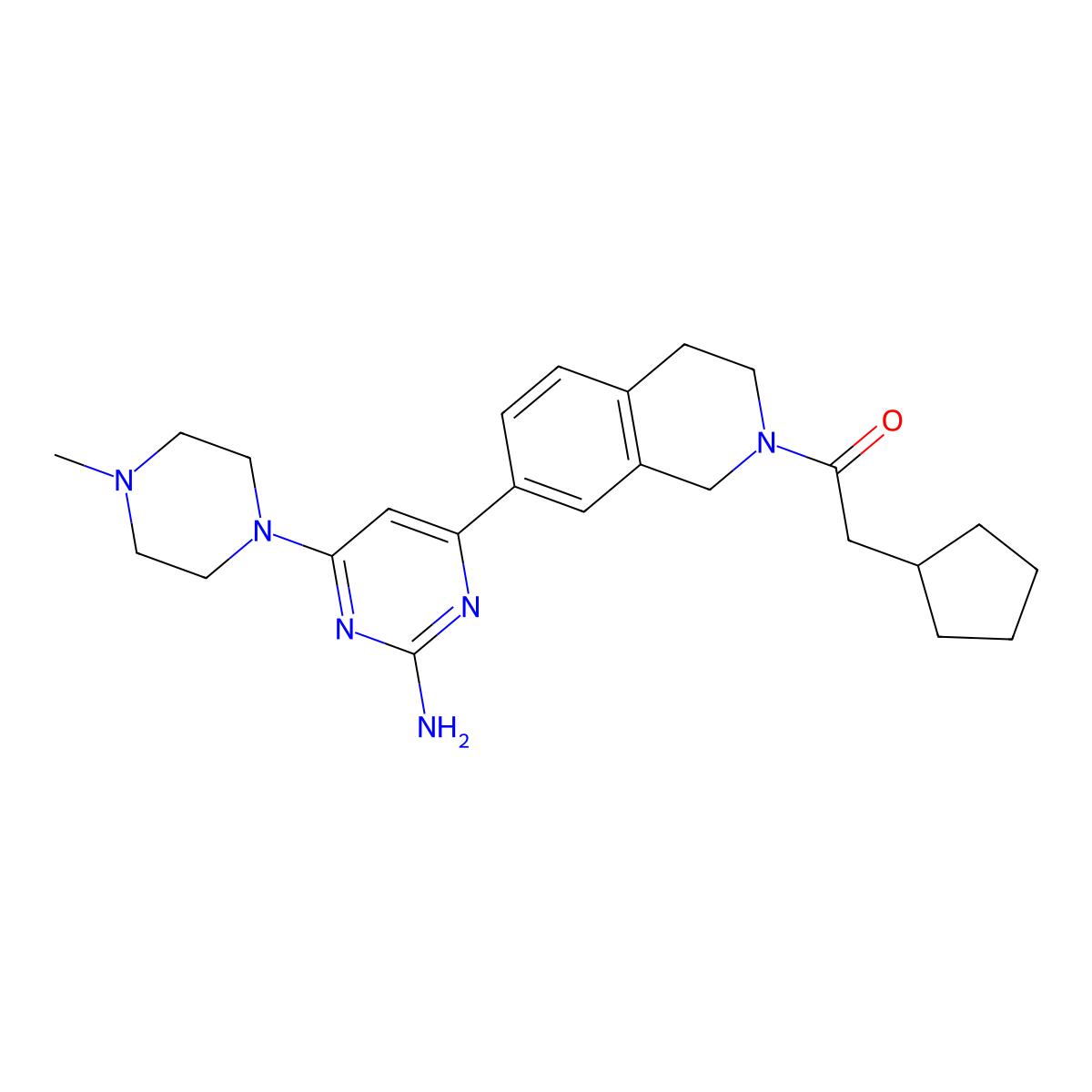 1-[7-[2-amino-6-(4-methylpiperazin-1-yl)pyrimidin-4-yl]-3,4-dihydro-1H-isoquinolin-2-yl]-2-cyclopentylethanone molecular structure, CAS 1246207-65-7