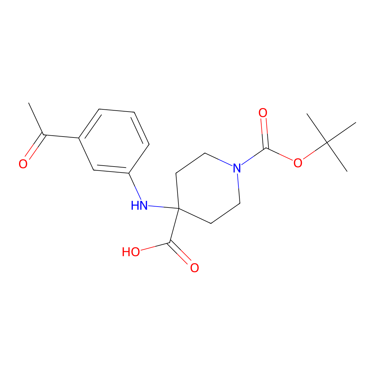 4-((3-Acetylphenyl)amino)-1-(tert-butoxycarbonyl)piperidine-4-carboxylicacid molecular structure, CAS 1246211-95-9