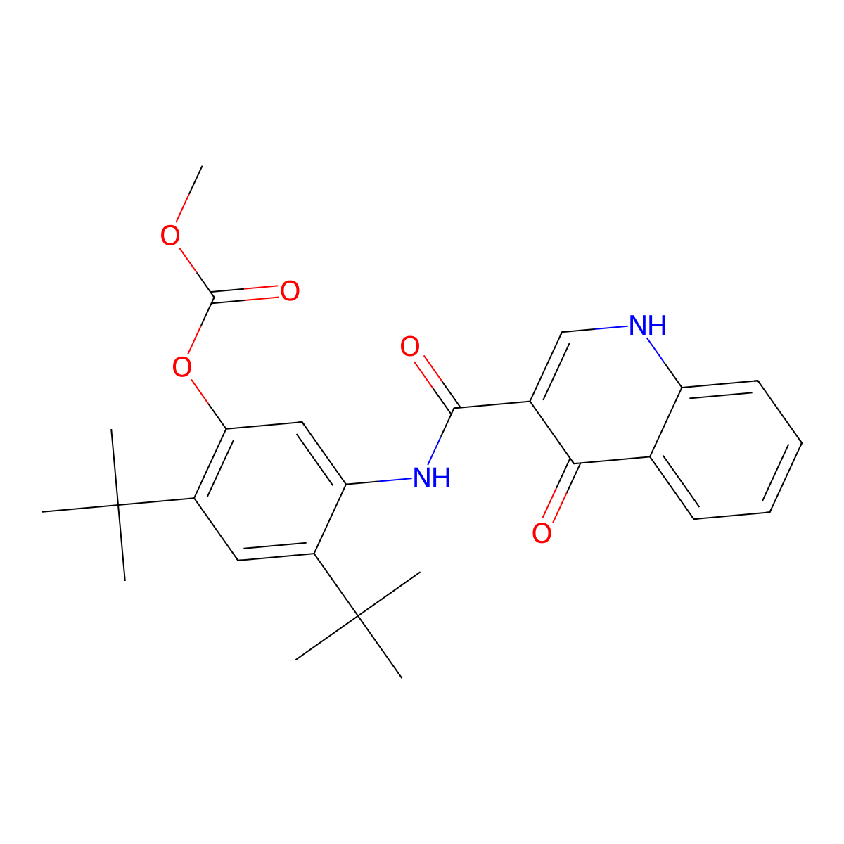 2,4-Di-tert-butyl-5-(4-oxo-1,4-dihydroquinoline-3-carboxamido)phenyl methyl carbonate molecular structure, CAS 1246213-45-5
