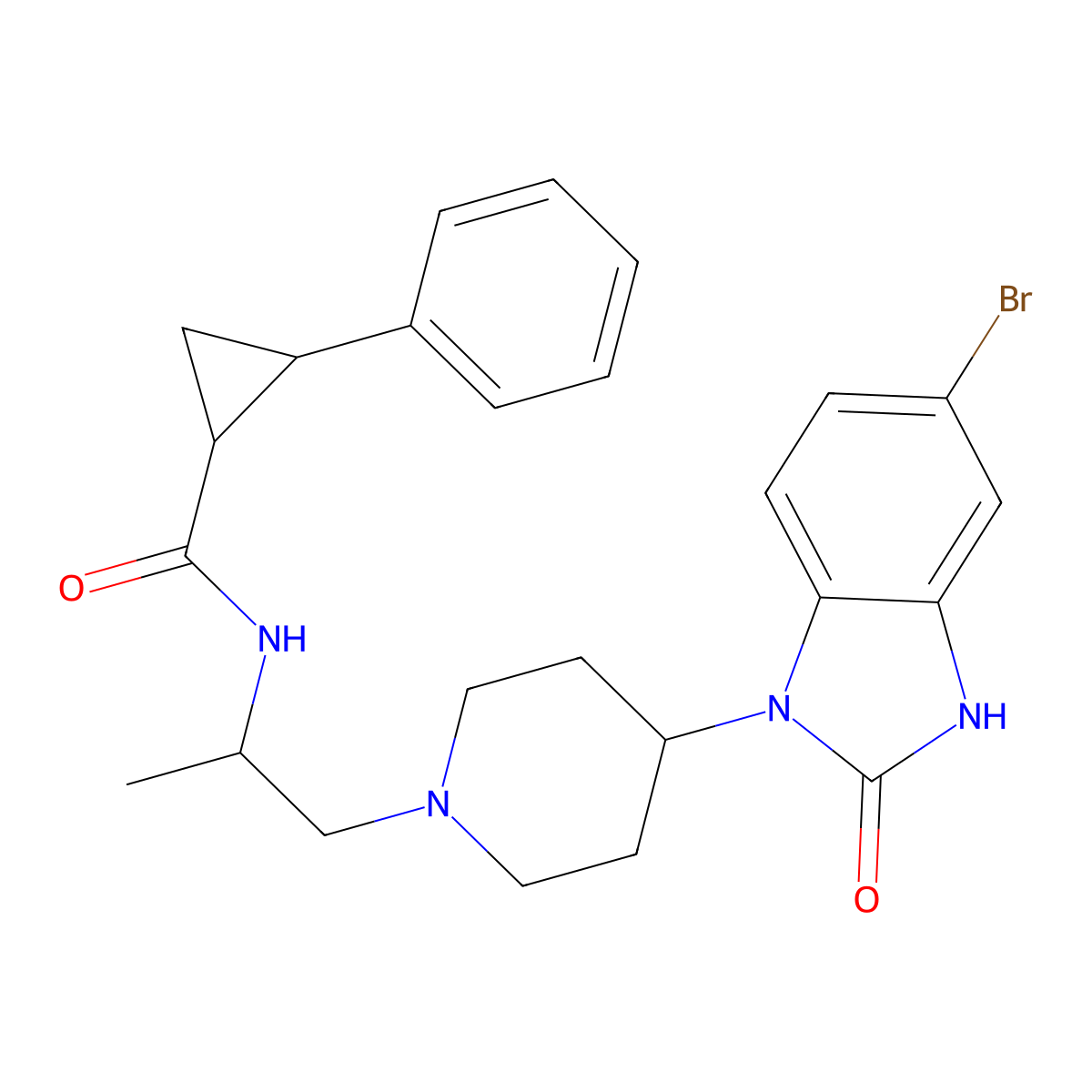 (1R,2R)-N-((S)-1-(4-(5-Bromo-2-oxo-2,3-dihydro-1H-benzo[d]imidazol-1-yl)piperidin-1-yl)propan-2-yl)-2-phenylcyclopropanecarboxamide molecular structure, CAS 1246303-14-9