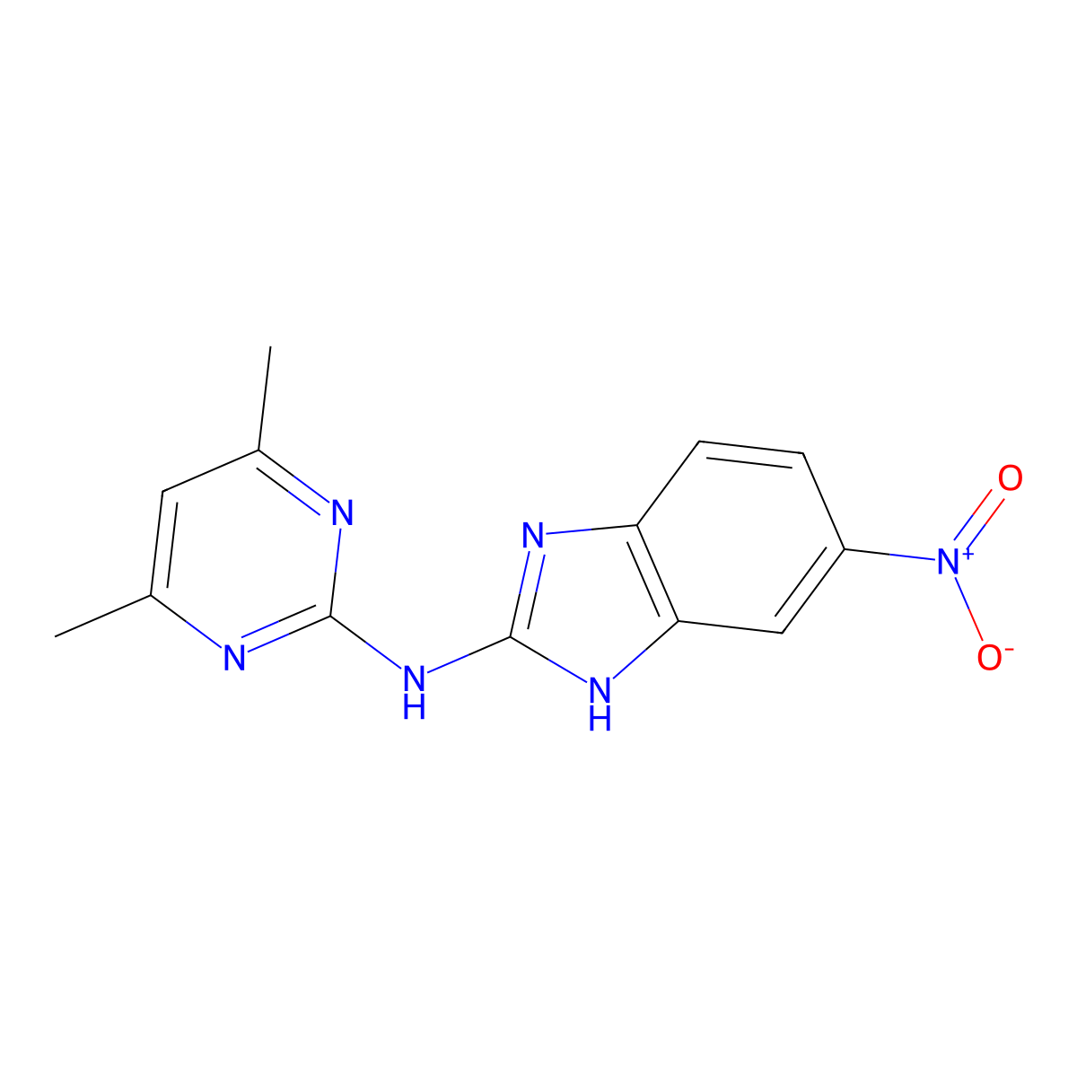 1H-Benzimidazol-2-amine, N-(4,6-dimethyl-2-pyrimidinyl)-5-nitro- molecular structure, CAS 124636-05-1
