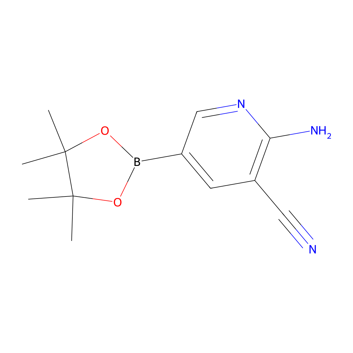 2-Amino-5-(4,4,5,5-tetramethyl-1,3,2-dioxaborolan-2-yl)nicotinonitrile molecular structure, CAS 1246372-66-6