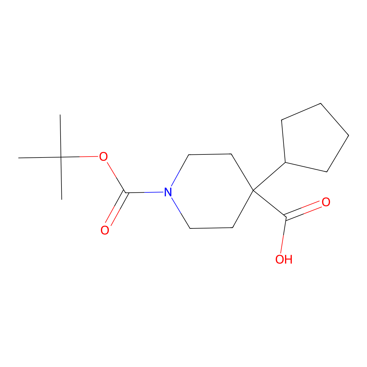1-((Tert-butoxy)carbonyl)-4-cyclopentylpiperidine-4-carboxylic acid molecular structure, CAS 1246390-08-8