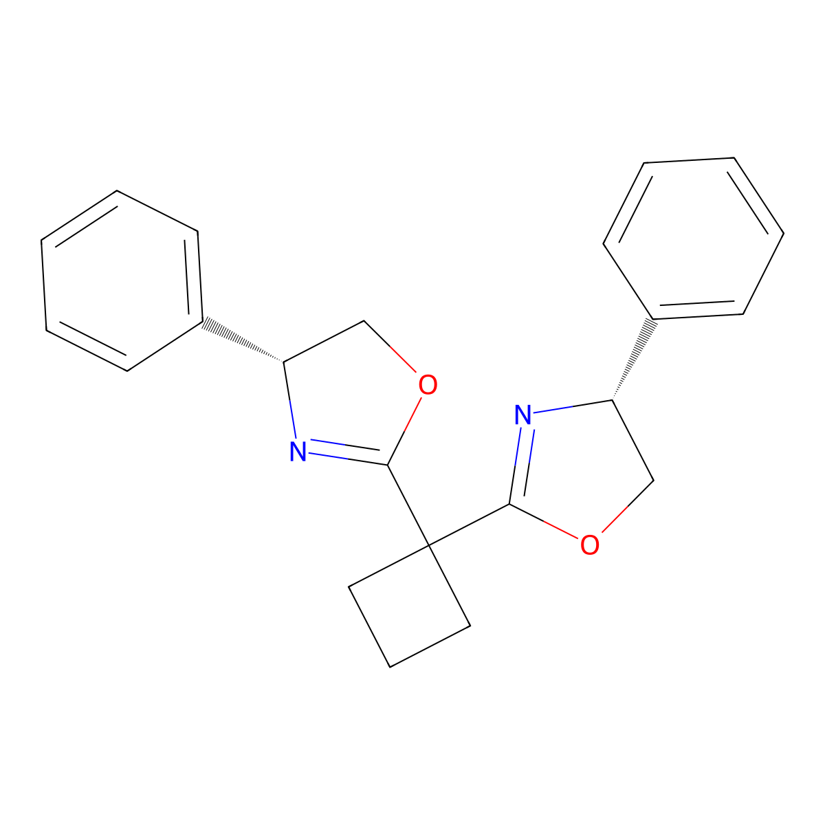 (4R,4'R)-2,2'-(Cyclobutane-1,1-diyl)bis(4-phenyl-4,5-dihydrooxazole) molecular structure, CAS 1246401-48-8