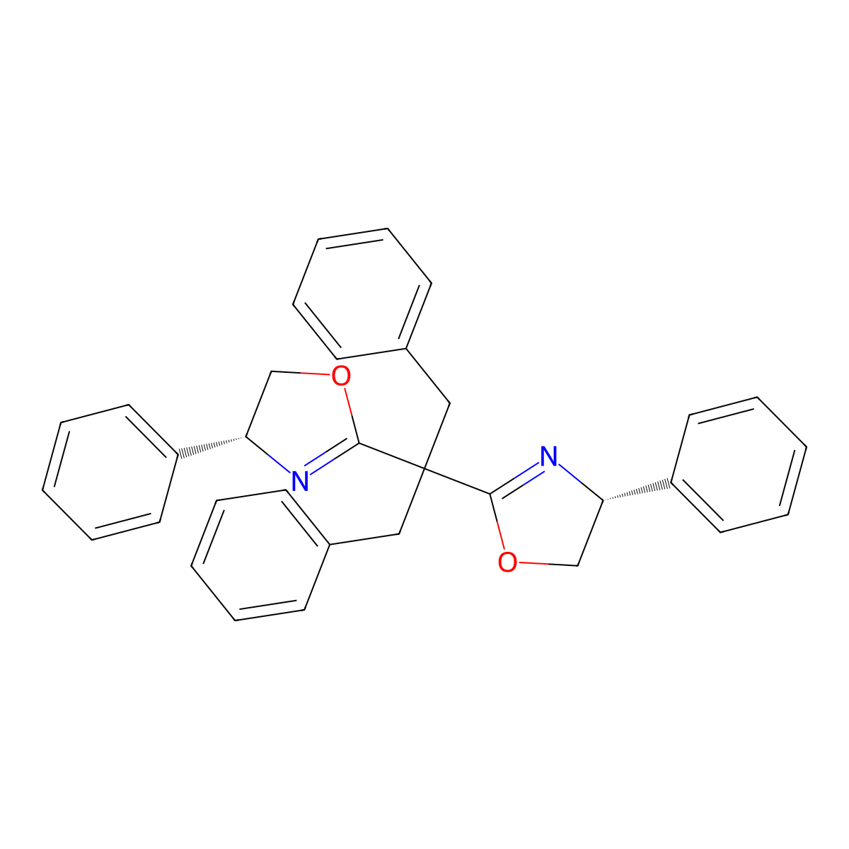 (4R,4'R)-2,2'-(1,3-Diphenylpropane-2,2-diyl)bis(4-phenyl-4,5-dihydrooxazole) molecular structure, CAS 1246401-50-2