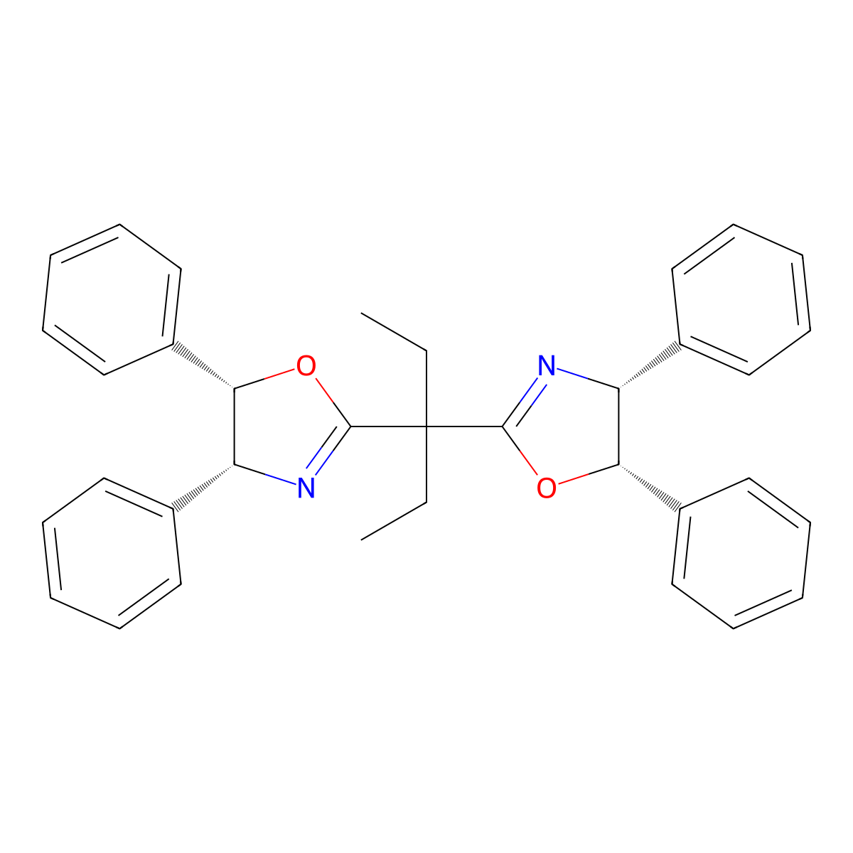 (4R,4'R,5S,5'S)-2,2'-(Pentane-3,3-diyl)bis(4,5-diphenyl-4,5-dihydrooxazole) molecular structure, CAS 1246401-51-3
