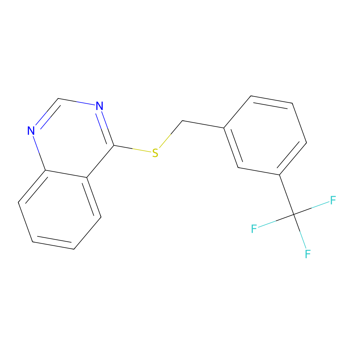 4-((3-(Trifluoromethyl)benzyl)thio)quinazoline molecular structure, CAS 124644-29-7