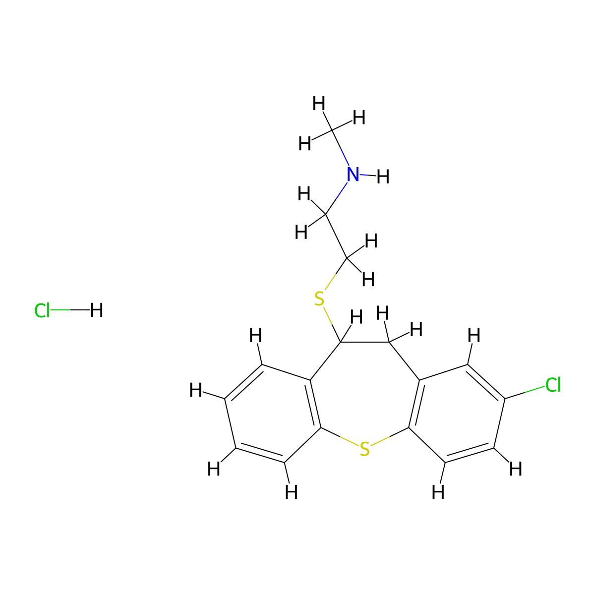 Ethanamine, 2-((2-chloro-10,11-dihydrodibenzo(b,f)thiepin-10-yl)thio)-N-methyl-, hydrochloride, (+-)- molecular structure, CAS 124645-21-2