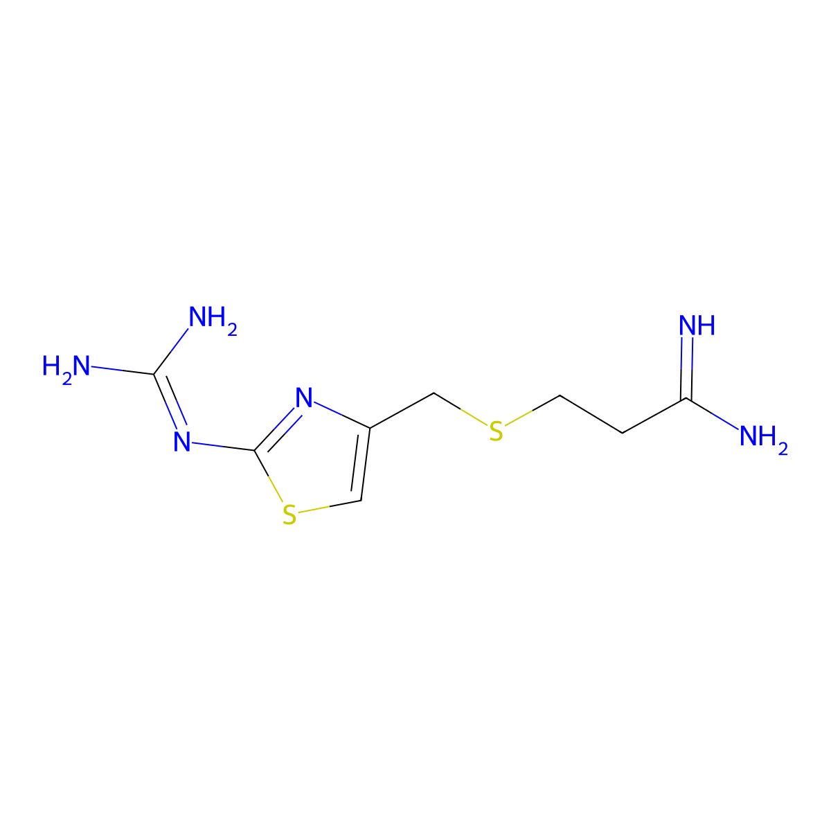 3-((2-(Diaminomethyleneamino)thiazol-4-yl)methylthio)propanimidamide molecular structure, CAS 124646-10-2