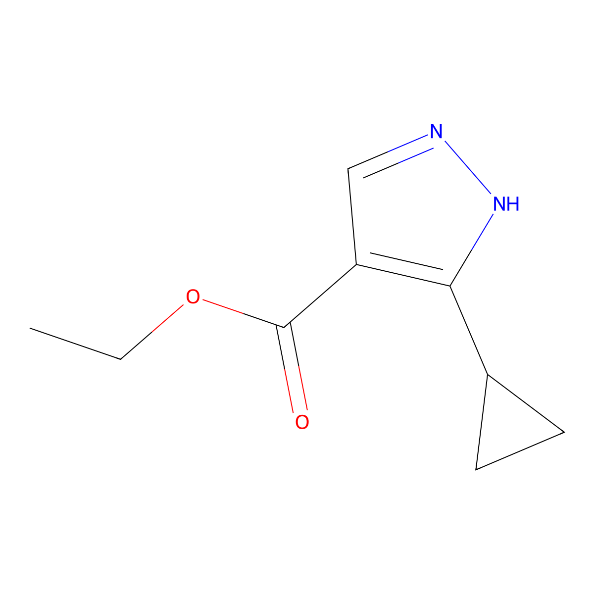 Ethyl 3-cyclopropyl-1H-pyrazole-4-carboxylate molecular structure, CAS 1246471-38-4