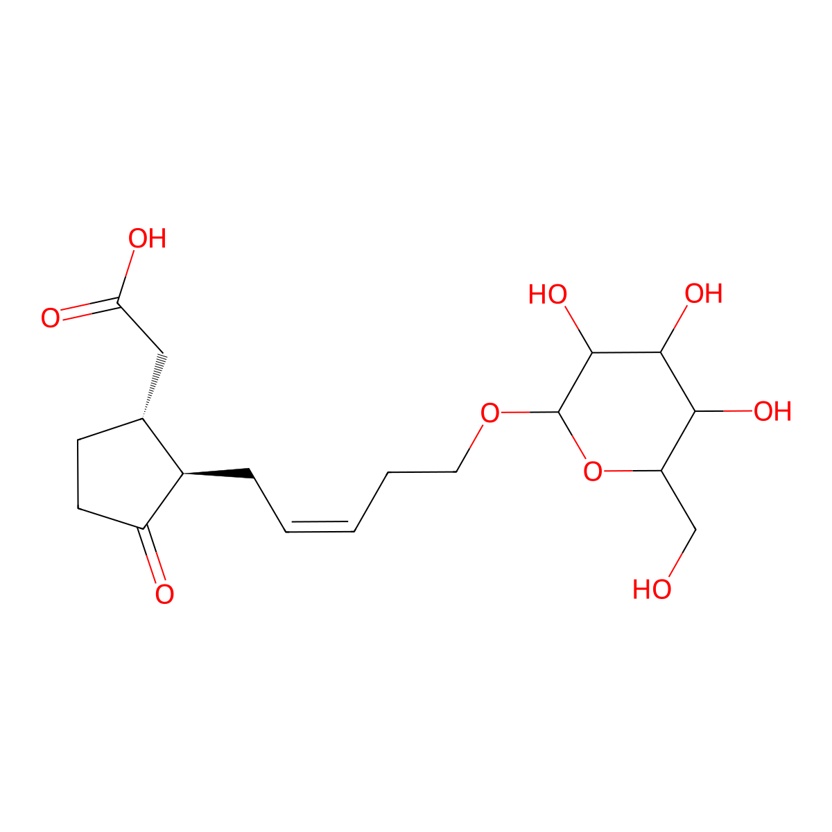 2-[(1R,2R)-3-oxo-2-[(Z)-5-[3,4,5-trihydroxy-6-(hydroxymethyl)oxan-2-yl]oxypent-2-enyl]cyclopentyl]acetic acid molecular structure, CAS 124649-25-8