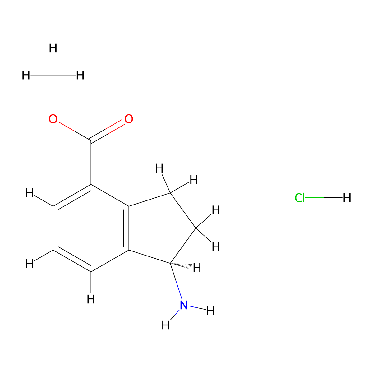 Methyl (1R)-1-amino-2,3-dihydro-1H-indene-4-carboxylate hydrochloride molecular structure, CAS 1246509-65-8