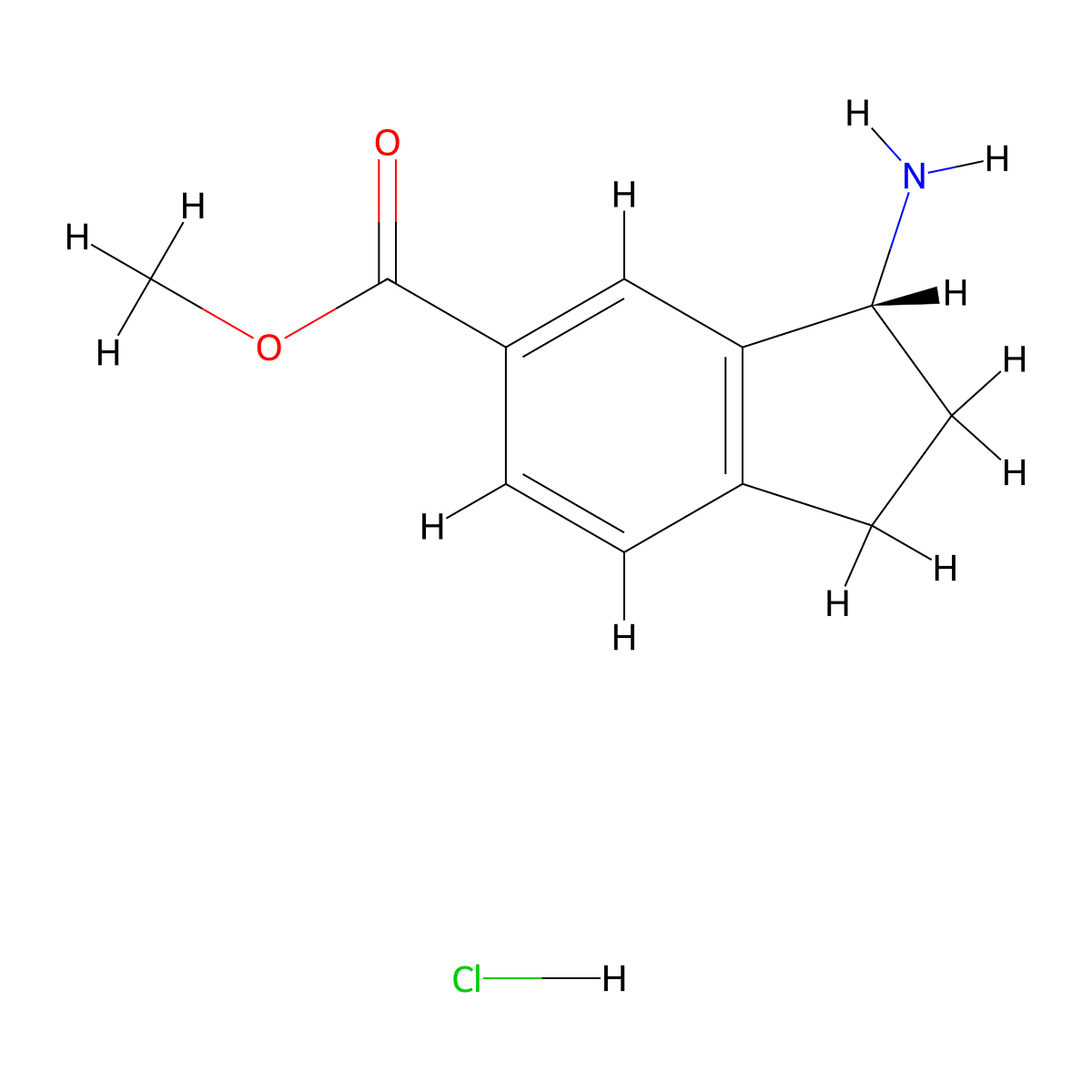 (R)-methyl 3-amino-2,3-dihydro-1H-indene-5-carboxylate hydrochloride molecular structure, CAS 1246509-67-0