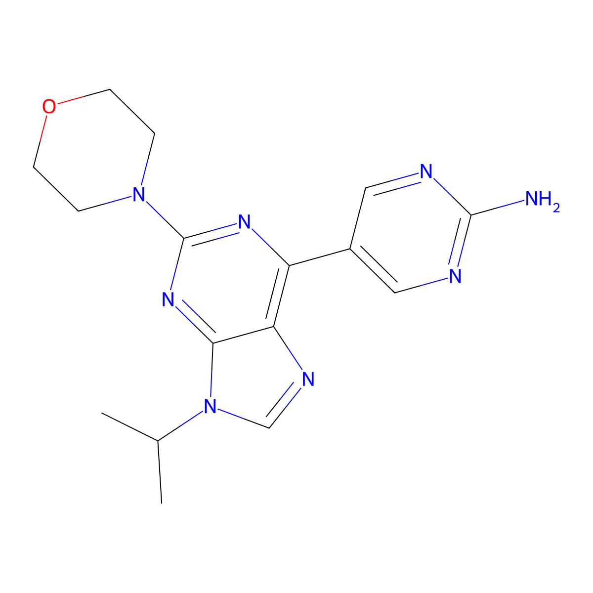 5-(9-isopropyl-2-morpholino-9H-purin-6-yl)pyrimidin-2-amine molecular structure, CAS 1246535-95-4