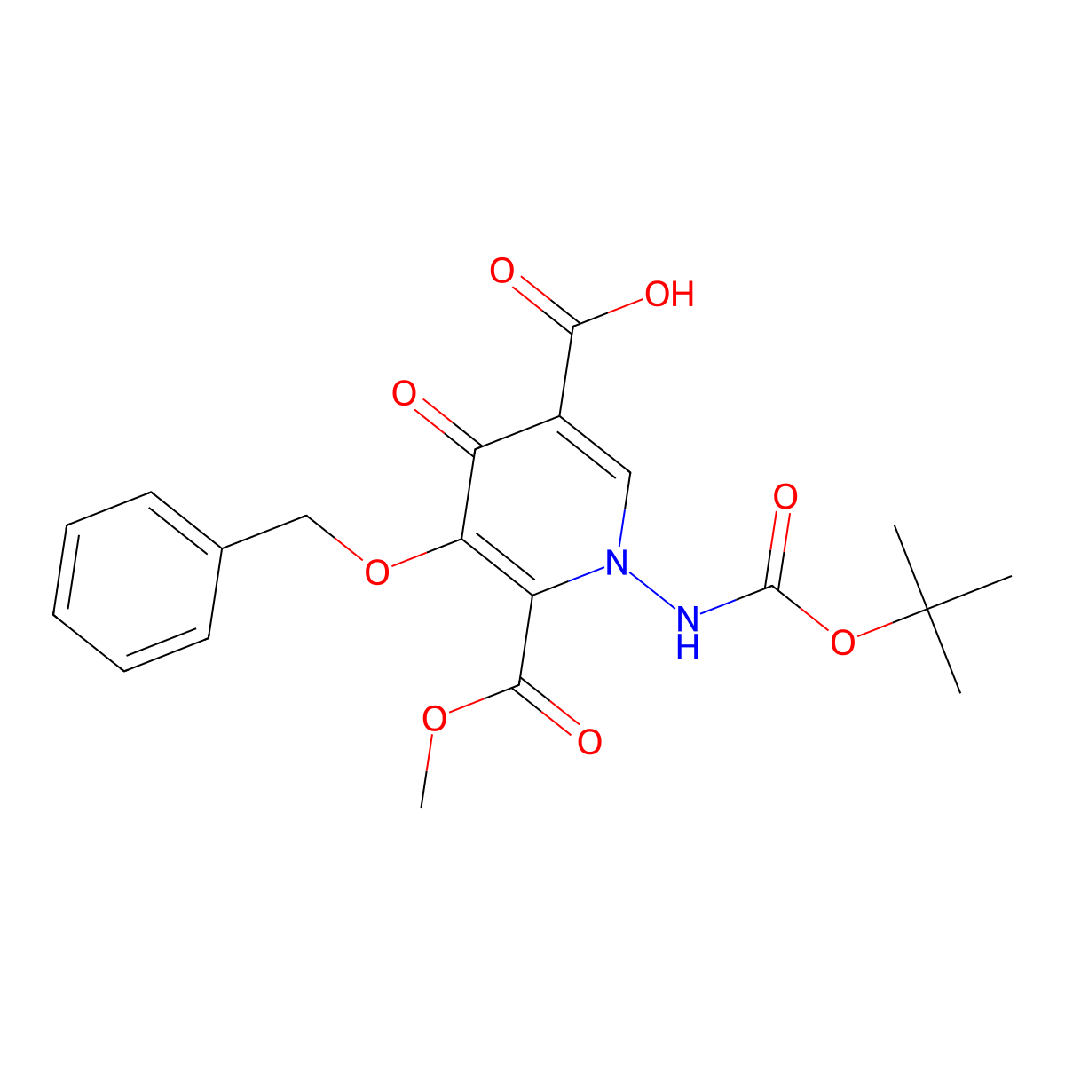 6-Methoxycarbonyl-1-[(2-methylpropan-2-yl)oxycarbonylamino]-4-oxo-5-phenylmethoxypyridine-3-carboxylic acid molecular structure, CAS 1246616-90-9