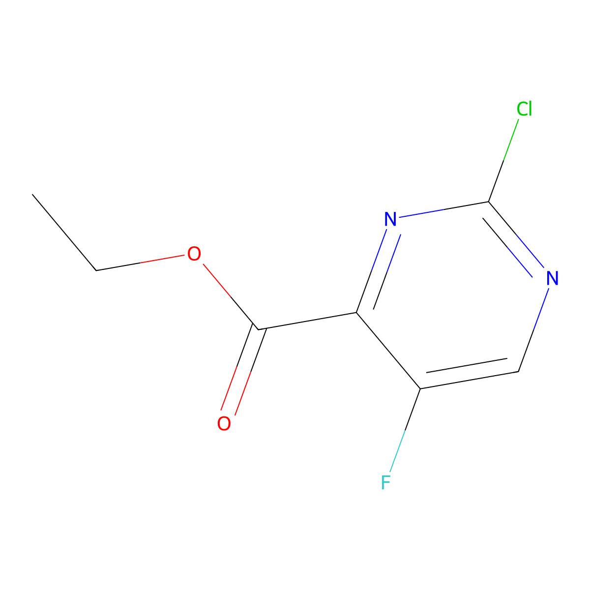 Ethyl 2-chloro-5-fluoropyrimidine-4-carboxylate molecular structure, CAS 1246632-85-8