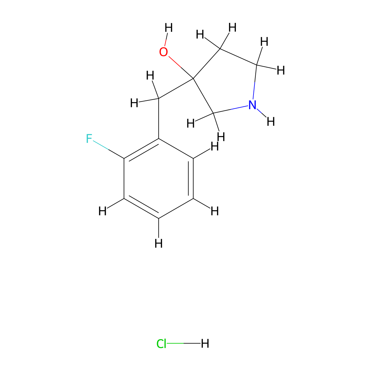3-[(2-Fluorophenyl)methyl]pyrrolidin-3-ol hydrochloride molecular structure, CAS 1246635-88-0
