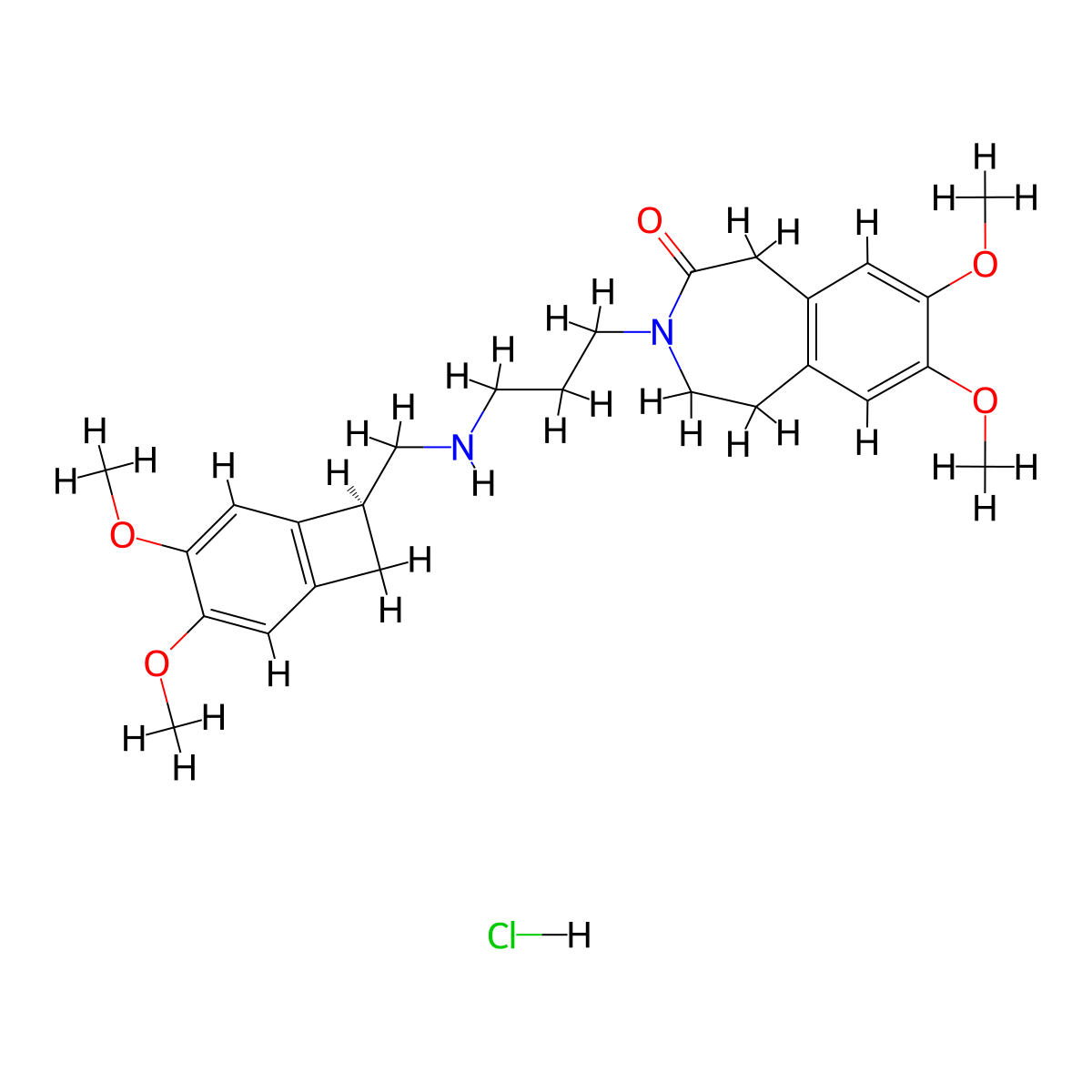 3-(3-(((7S)-3,4-dimethoxy-7-bicyclo(4.2.0)octa-1,3,5-trienyl)methylamino)propyl)-7,8-dimethoxy-2,5-dihydro-1H-3-benzazepin-4-one;hydrochloride molecular structure, CAS 1246638-08-3