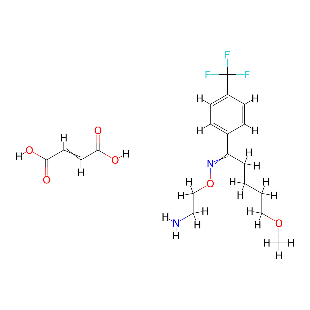 (E)-5-Methoxy-1-(4-(trifluoromethyl)phenyl)pentan-1-one O-(2-aminoethyl) oxime maleate molecular structure, CAS 1246666-24-9