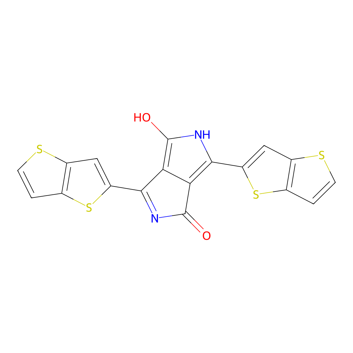 3,6-Bis(thieno[3,2-b]thiophen-2-yl)pyrrolo[3,4-c]pyrrole-1,4(2H,5H)-dione molecular structure, CAS 1246679-11-7