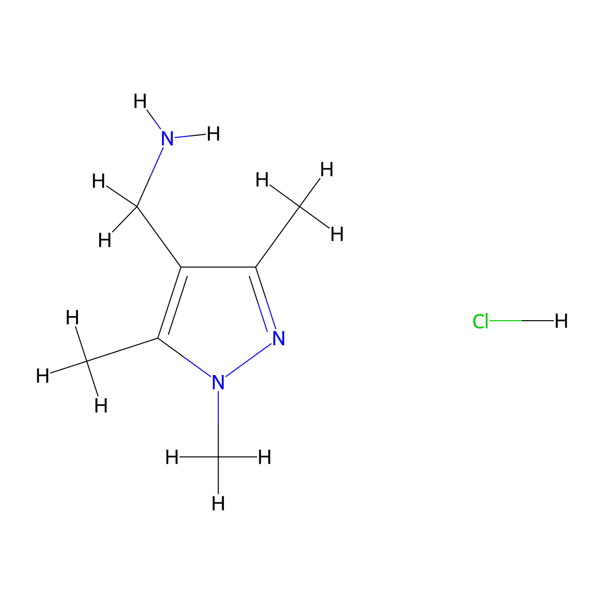 (1,3,5-Trimethyl-1H-pyrazol-4-yl)methanamine hydrochloride molecular structure, CAS 1246738-30-6