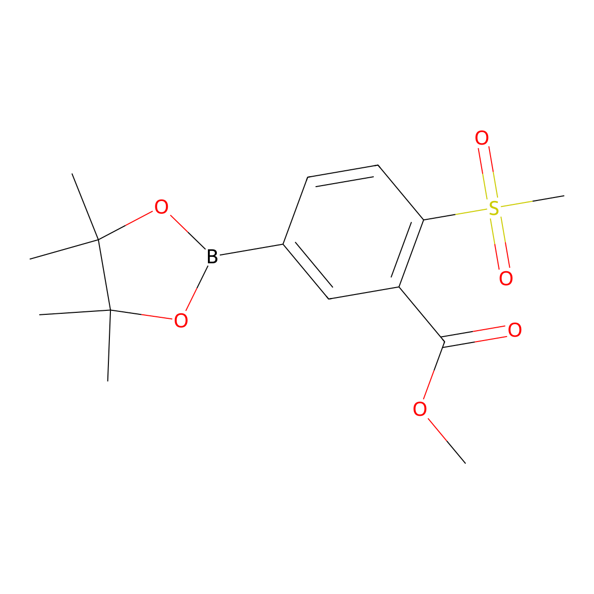 Methyl 2-(methylsulfonyl)-5-(4,4,5,5-tetramethyl-1,3,2-dioxaborolan-2-yl)benzoate molecular structure, CAS 1246765-33-2