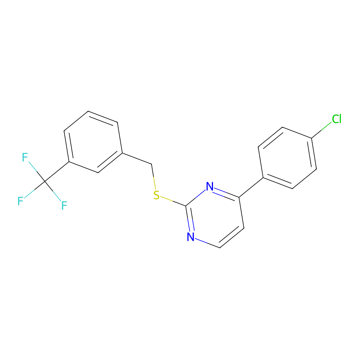 4-(4-Chlorophenyl)-2-({[3-(trifluoromethyl)phenyl]methyl}sulfanyl)pyrimidine molecular structure, CAS 1246822-25-2